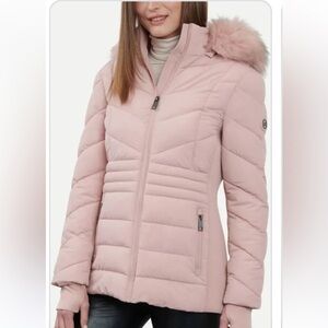 🩷 Michael Kors Women's Faux-fur-trim Hooded Puffer Coat Rosewater NWT‼️FINAL